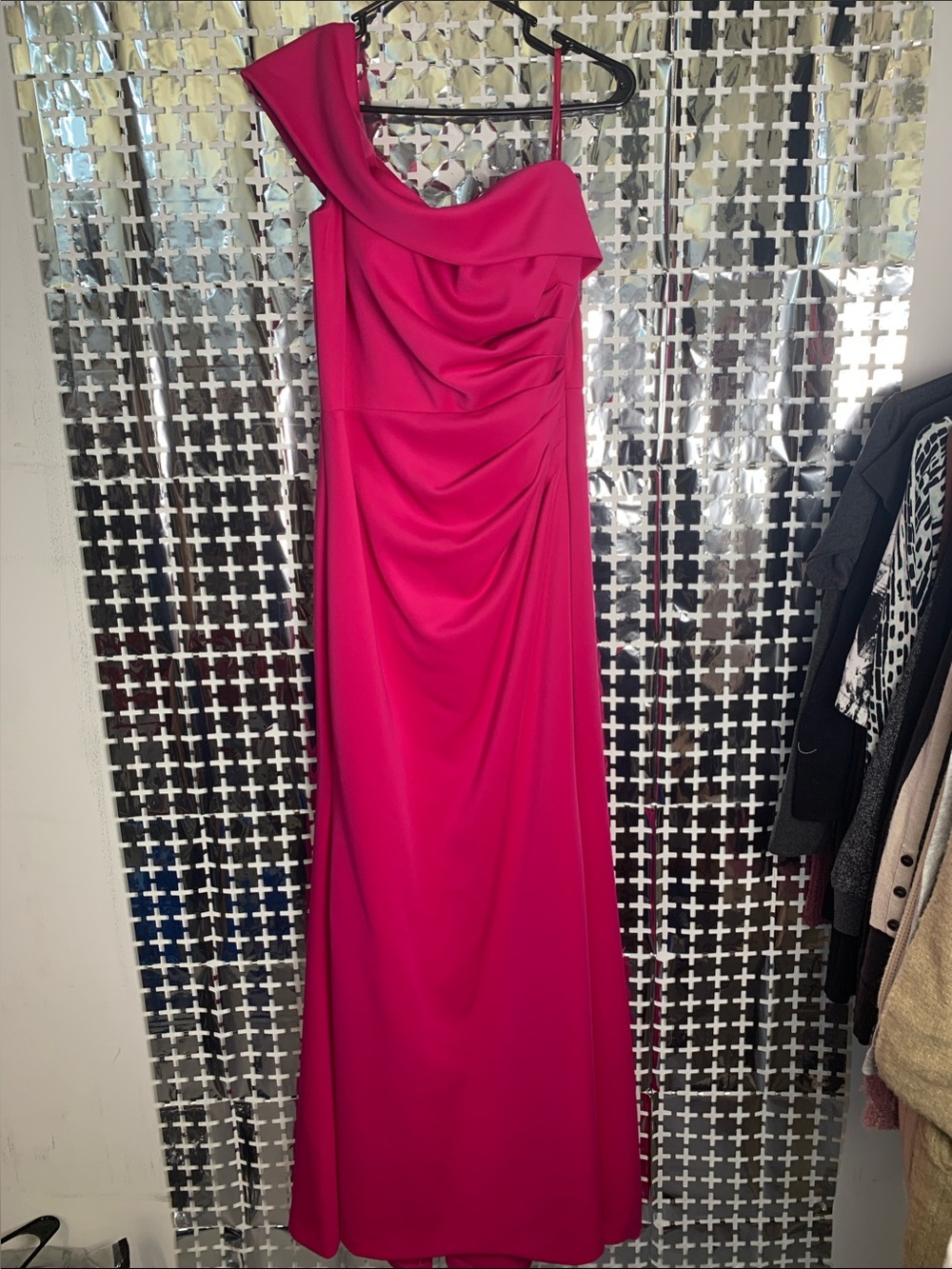 Eliza J One-Shoulder Fuchsia Evening Gown